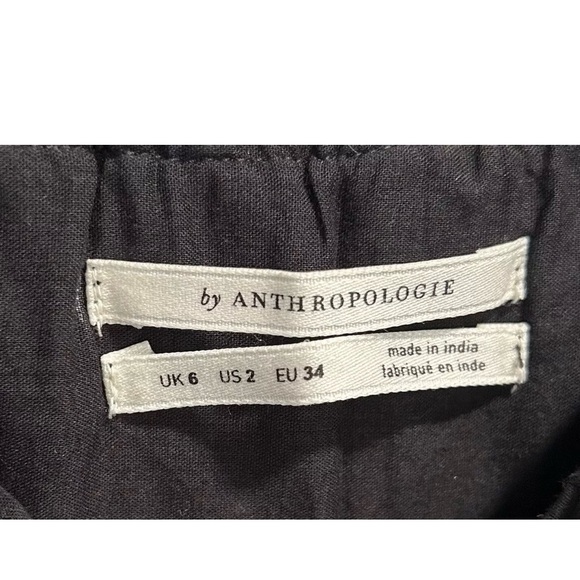 Anthropologie Embroidered Floral Black White Classic Boho Pom Cotton Midi Dress - Picture 4 of 9